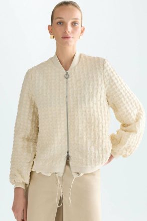 Purificacion Garci Women Ecru Cubes Embossed Cotton Oversize Jacket Jackets