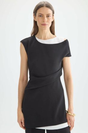 Purificacion Garci Women Evening Double-Effect Asymmetric Crepe Fitted Top Black/Ivory