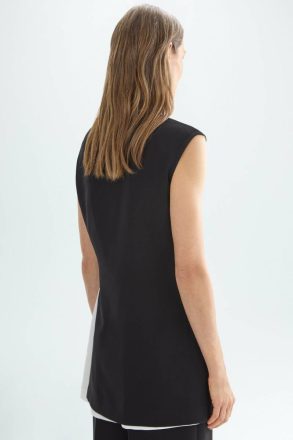 Purificacion Garci Women Evening Double-Effect Asymmetric Crepe Fitted Top Black/Ivory - Image 3