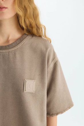 Purificacion Garci Women Frayed Twill Oversize T-Shirt Camel T-Shirts And Tops - Image 2