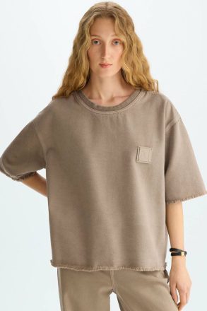 Purificacion Garci Women Frayed Twill Oversize T-Shirt Camel T-Shirts And Tops