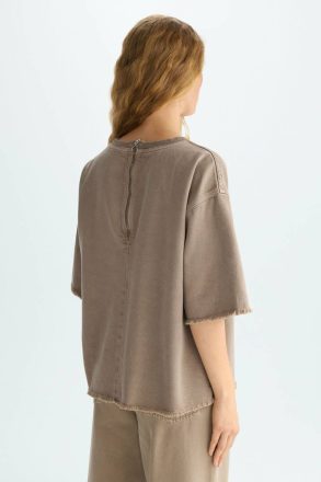 Purificacion Garci Women Frayed Twill Oversize T-Shirt Camel T-Shirts And Tops - Image 3