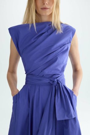 Purificacion Garci Women Indigo Draped Taffeta Midi Dress Evening - Image 2