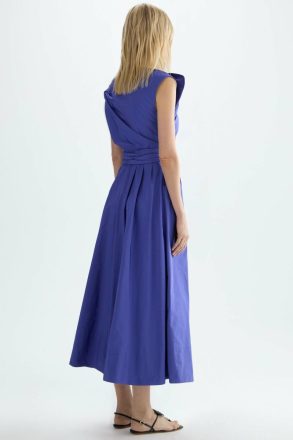 Purificacion Garci Women Indigo Draped Taffeta Midi Dress Evening - Image 3