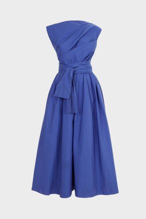 Purificacion Garci Women Indigo Draped Taffeta Midi Dress Evening - Image 4