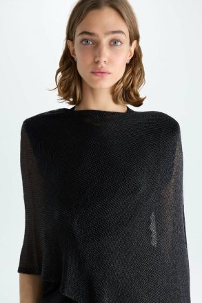 Purificacion Garci Women Metallic Multi-Position Asymmetric Cape Evening Black - Image 2