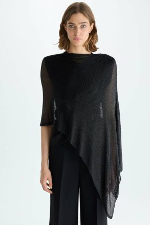 Purificacion Garci Women Metallic Multi-Position Asymmetric Cape Evening Black