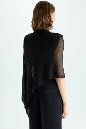 Purificacion Garci Women Metallic Multi-Position Asymmetric Cape Evening Black - Image 3