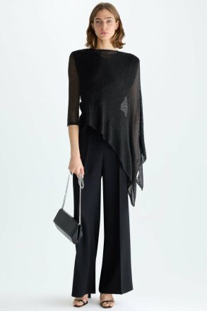 Purificacion Garci Women Metallic Multi-Position Asymmetric Cape Evening Black - Image 4