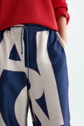 Purificacion Garci Women Navy/White/Red Pg Lines Print Twill Pyjama-Style Trousers Trousers - Image 2