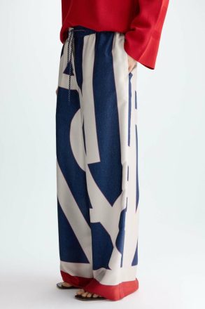 Purificacion Garci Women Navy/White/Red Pg Lines Print Twill Pyjama-Style Trousers Trousers