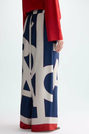 Purificacion Garci Women Navy/White/Red Pg Lines Print Twill Pyjama-Style Trousers Trousers - Image 3