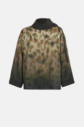 Purificacion Garci Women Shirts Khaki Green/Brown/Beige Print Twill Stretch Knit Oversize Blouse - Image 5