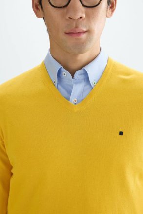 Purificacion Garci Yellow Sweatshirts Pima Cotton V-Neck Sweater Men - Image 2