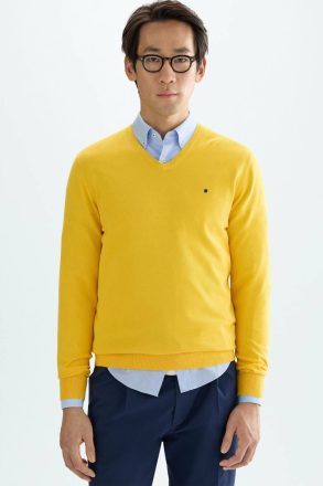Purificacion Garci Yellow Sweatshirts Pima Cotton V-Neck Sweater Men
