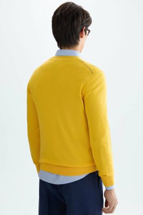 Purificacion Garci Yellow Sweatshirts Pima Cotton V-Neck Sweater Men - Image 3