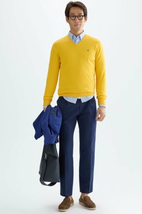 Purificacion Garci Yellow Sweatshirts Pima Cotton V-Neck Sweater Men - Image 4