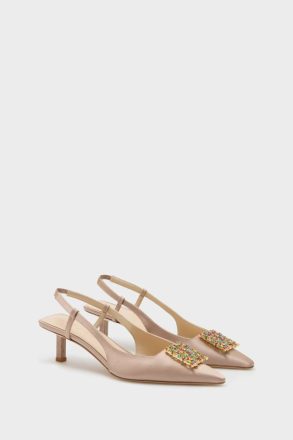 Rectangles Satin 45 Slingback Pumps Sandals Nude Purificacion Garci Women - Image 2
