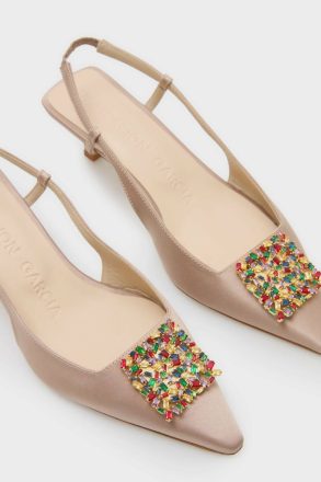 Rectangles Satin 45 Slingback Pumps Sandals Nude Purificacion Garci Women - Image 3