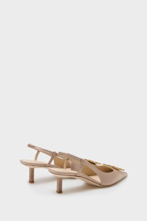 Rectangles Satin 45 Slingback Pumps Sandals Nude Purificacion Garci Women - Image 4