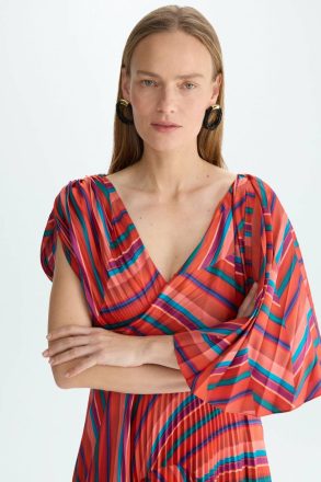 Red/Blue Purificacion Garci Dresses Women Zigzag Print Twill Pleated Dress - Image 2