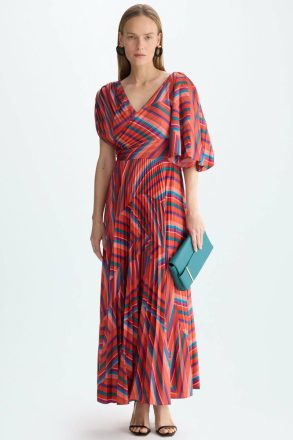 Red/Blue Purificacion Garci Dresses Women Zigzag Print Twill Pleated Dress