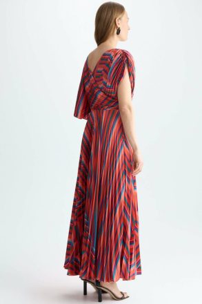 Red/Blue Purificacion Garci Dresses Women Zigzag Print Twill Pleated Dress - Image 3