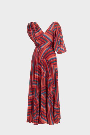 Red/Blue Purificacion Garci Dresses Women Zigzag Print Twill Pleated Dress - Image 4