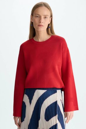 Red Purificacion Garci Women Pg Lines Stretch-Knit Straight-Fit Sweater Knitwear