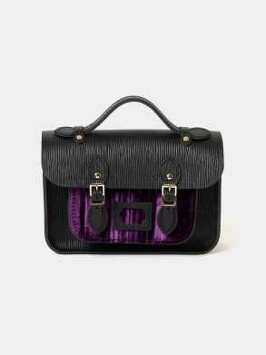 Satchels Women The Mini - Black 1914 Grain With Purple Velvet Cambridge Satchel