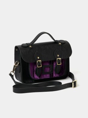Satchels Women The Mini - Black 1914 Grain With Purple Velvet Cambridge Satchel - Image 3
