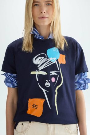 Sequinned Print Jersey Straight-Fit T-Shirt Navy Purificacion Garci Women T-Shirts And Tops - Image 2