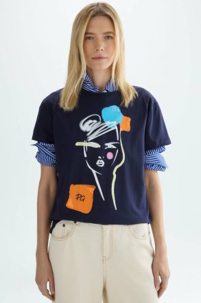 Sequinned Print Jersey Straight-Fit T-Shirt Navy Purificacion Garci Women T-Shirts And Tops