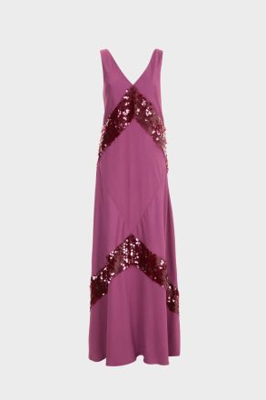 Sequinned Satin A-Line Long Dress Purificacion Garci Women Evening Purple - Image 4