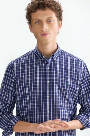 Shirts Men Chequered Poplin Shirt Purificacion Garci Ink Blue/White - Image 4