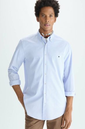 Shirts Men Needle Striped Poplin Shirt Sky Blue/White Purificacion Garci