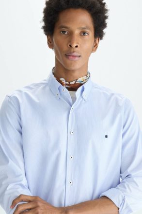 Shirts Men Needle Striped Poplin Shirt Sky Blue/White Purificacion Garci - Image 4