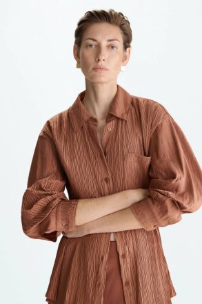 Shirts Purificacion Garci Cinnamon Pocket Crinkle Oversize Shirt Women - Image 3