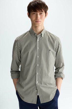 Shirts Purificacion Garci Men Gingham Check Poplin Shirt Khaki/White