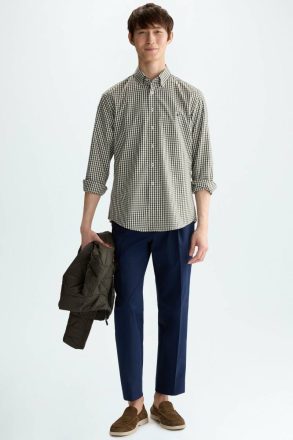 Shirts Purificacion Garci Men Gingham Check Poplin Shirt Khaki/White - Image 4
