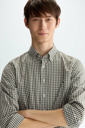 Shirts Purificacion Garci Men Gingham Check Poplin Shirt Khaki/White - Image 5