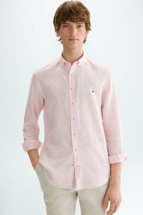 Shirts Purificacion Garci Men Pink/White Micro Check Linen Shirt