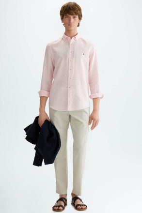 Shirts Purificacion Garci Men Pink/White Micro Check Linen Shirt - Image 4