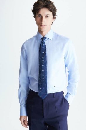 Shirts Spread Collar Textured Cotton Shirt Men Sky Blue Purificacion Garci