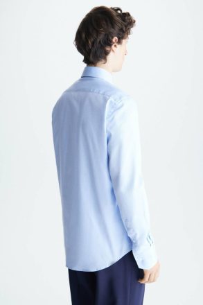 Shirts Spread Collar Textured Cotton Shirt Men Sky Blue Purificacion Garci - Image 3