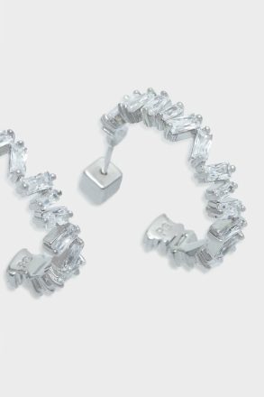 Silver Rectangles Hoop Earrings Purificacion Garci Crystal Women - Image 2