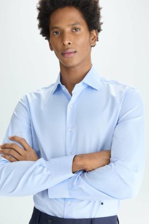 Sky Blue Shirts Purificacion Garci Spread Collar Twill Shirt Men - Image 2