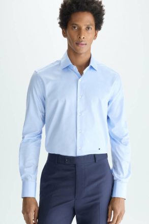 Sky Blue Shirts Purificacion Garci Spread Collar Twill Shirt Men