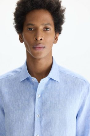 Sky Blue Spread Collar Linen Shirt Shirts Purificacion Garci Men - Image 2