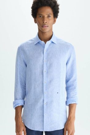 Sky Blue Spread Collar Linen Shirt Shirts Purificacion Garci Men